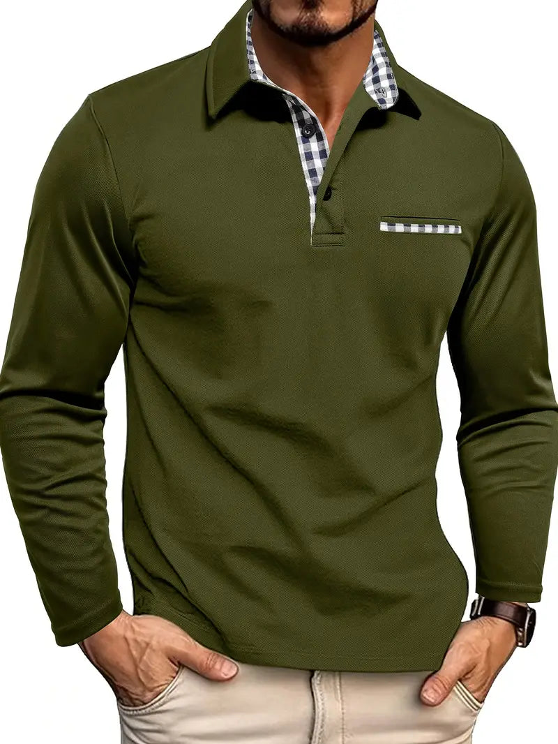 VALENTINI™ | Polo a maniche lunghe con rifinitura Check-Trim