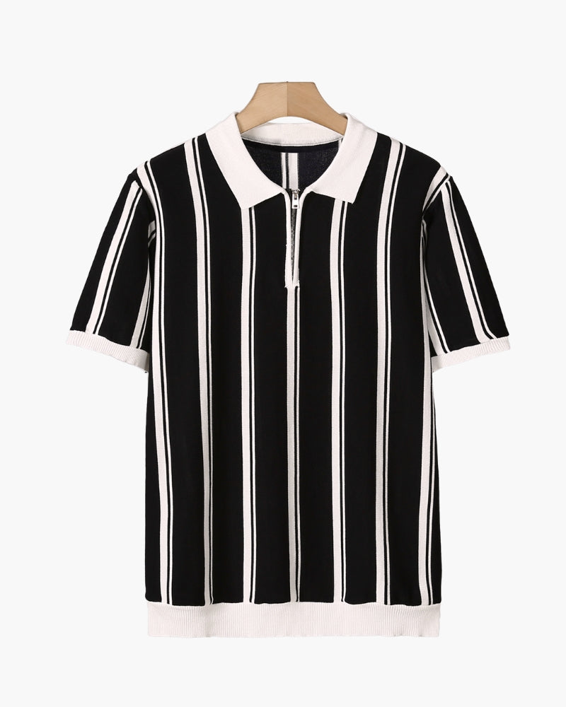 VALENTINI™ | POLO A RIGHE IN MAGLIA CON ZIP A MEZZA