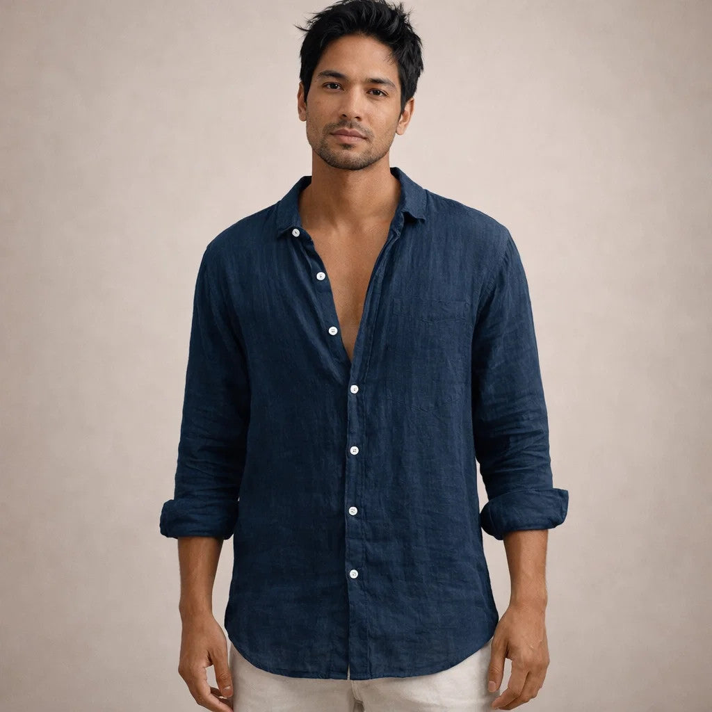 VALENTINI™ | Camicia in lino a collo aperto