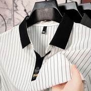 VALENTINI™ | Polo a righe sottili con polsini a contrasto