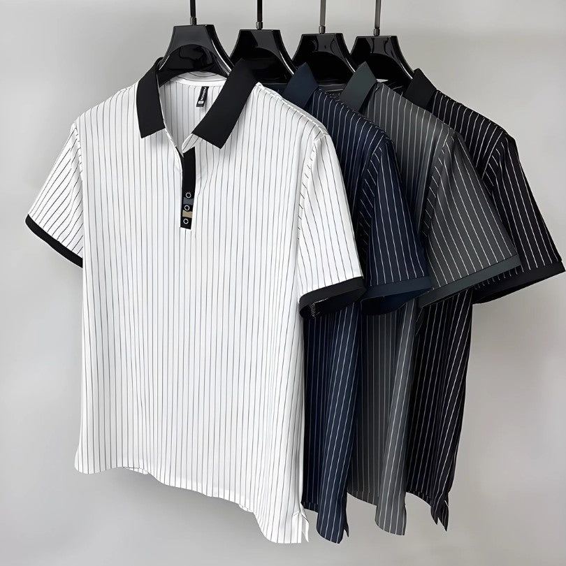 VALENTINI™ | Polo a righe sottili con polsini a contrasto
