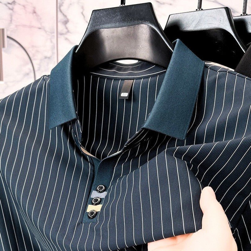VALENTINI™ | Polo a righe sottili con polsini a contrasto