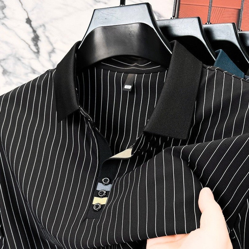 VALENTINI™ | Polo a righe sottili con polsini a contrasto