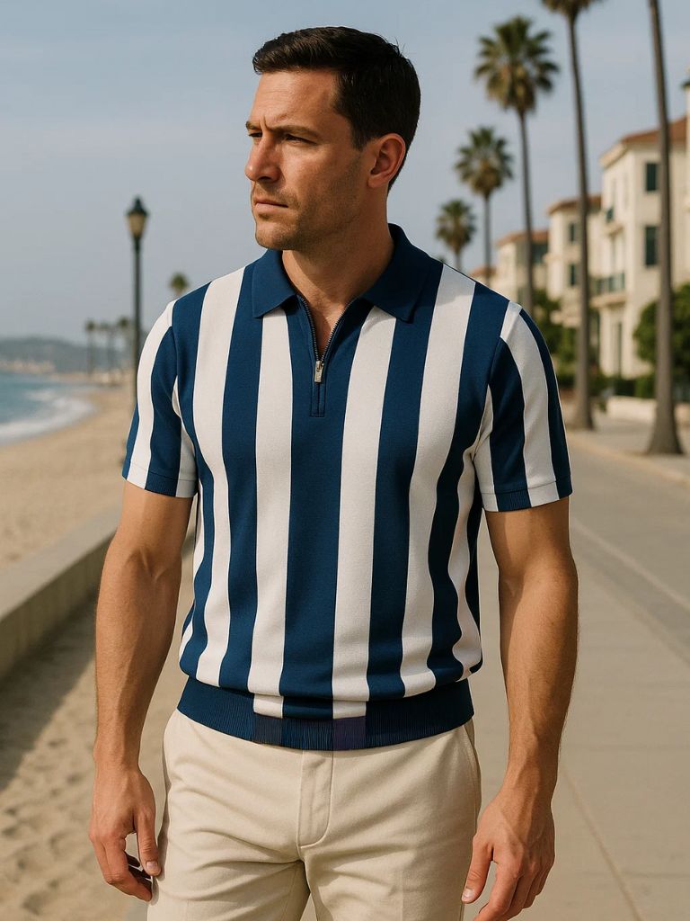 VALENTINI™ | Polo a righe con zip