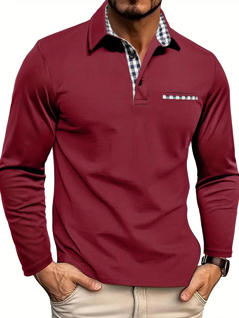 VALENTINI™ | Polo a maniche lunghe con rifinitura Check-Trim