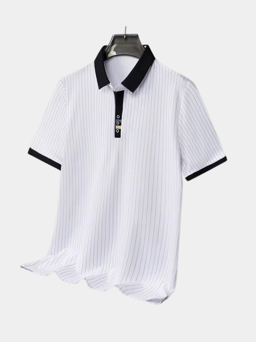 VALENTINI™ | Polo a righe sottili con polsini a contrasto