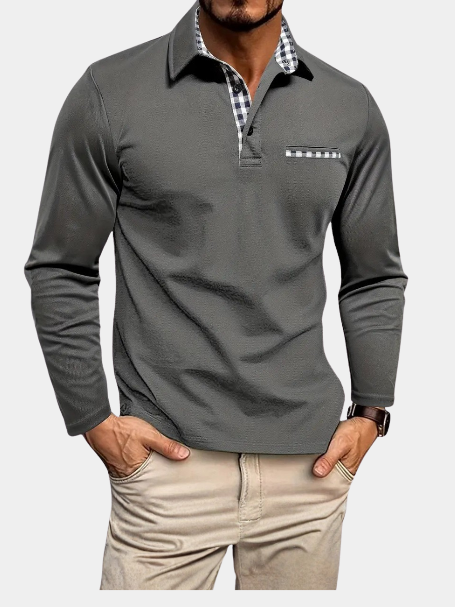 VALENTINI™ | Polo a maniche lunghe con rifinitura Check-Trim