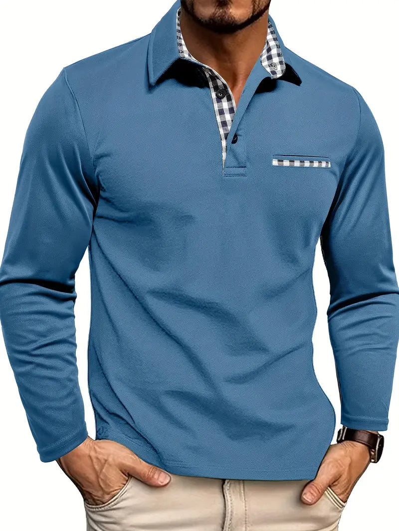 VALENTINI™ | Polo a maniche lunghe con rifinitura Check-Trim