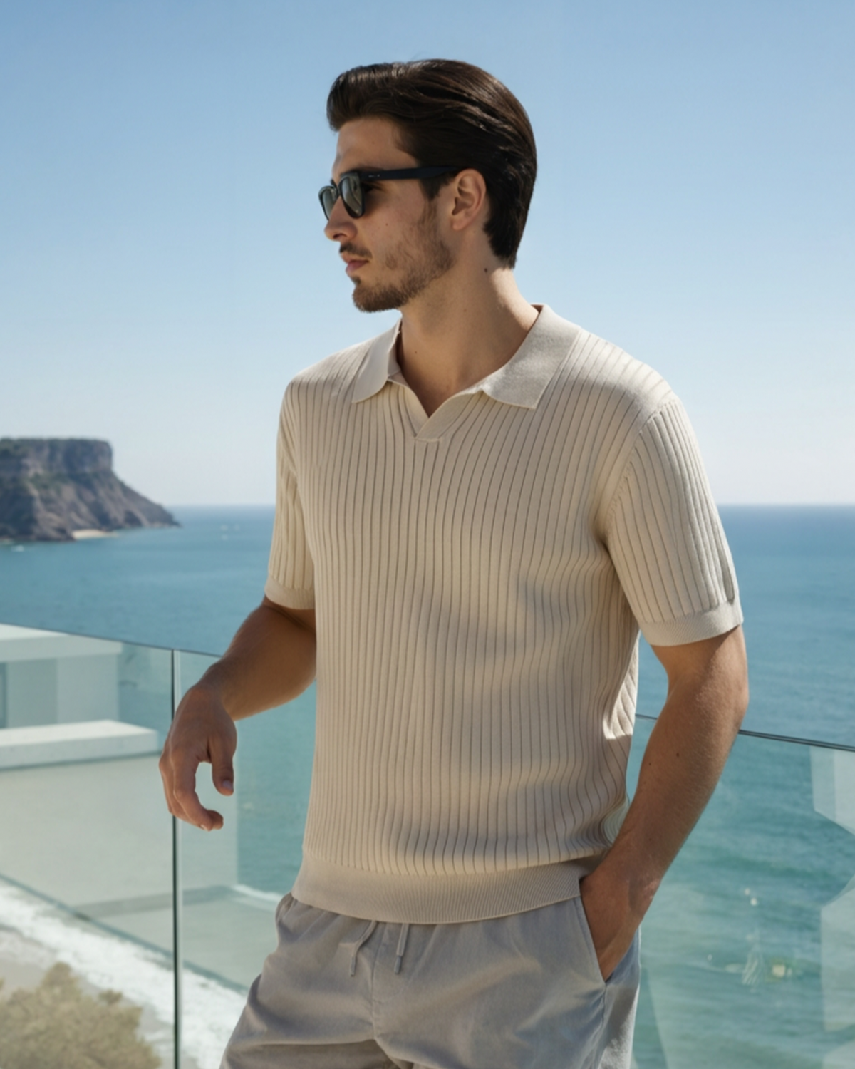 VALENTINI™ | Polo in maglia a coste con colletto classico